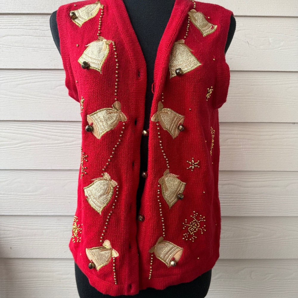 Reference Point Ugly Christmas Vest | Size S | Red | Beaded Jingle Bell Holiday‎